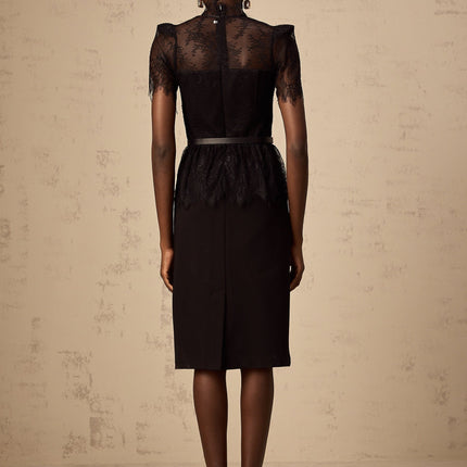 Harper Black Tied Bustier Guipure Lace Midi Dress