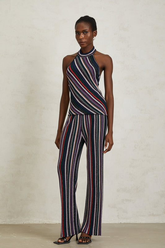 Harper Purple Striped Knit Top  Trousers Set