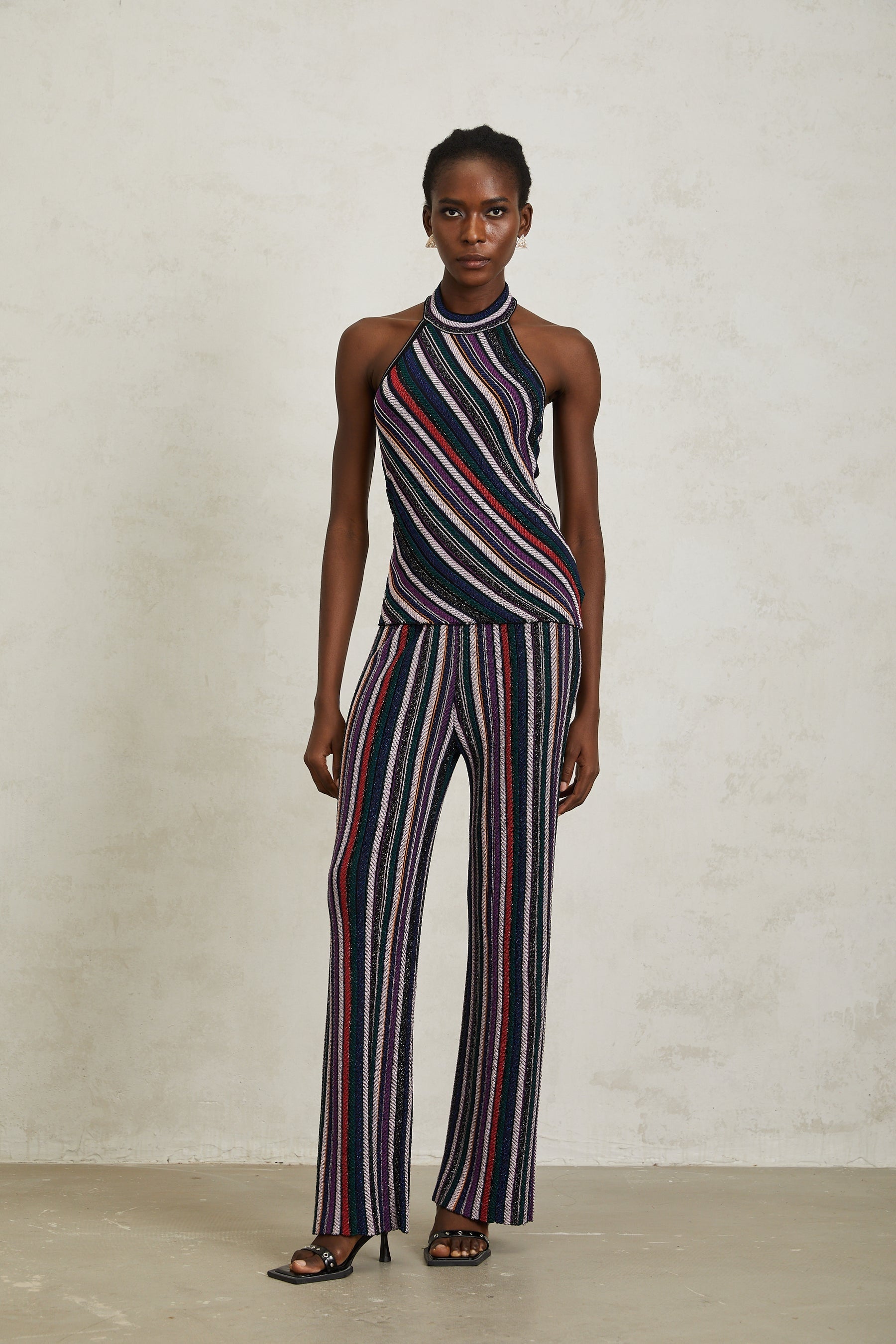 Harper Purple Striped Knit Top  Trousers Set