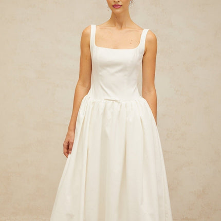 Harper White Square Neck Bow Detail Midi Dress