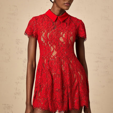 Haven Red Lace Sequin Mini Dress