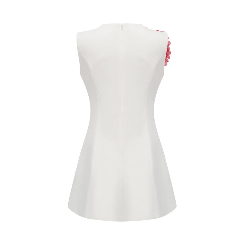 Hazel White Sleeveless Mini Dress with 3D Petal Detailing