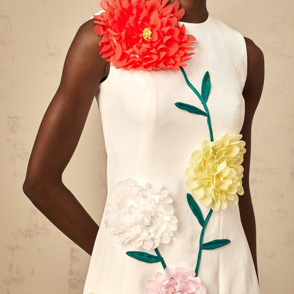 Hazel White Mini Dress with 3D Petal Detailing