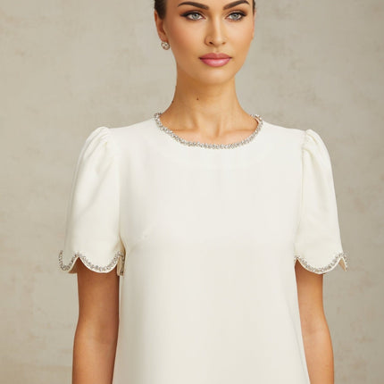 Hazel White Crystal Embellished Scalloped Hem Mini Dress