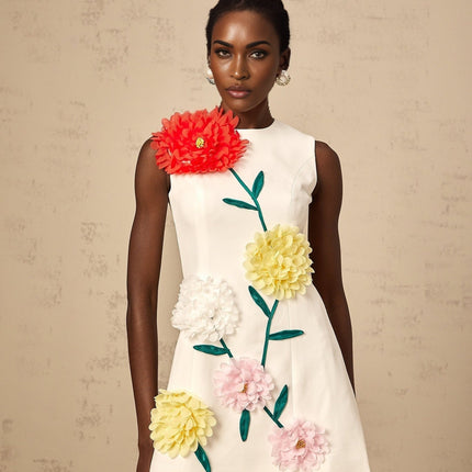 Hazel White Mini Dress with 3D Petal Detailing