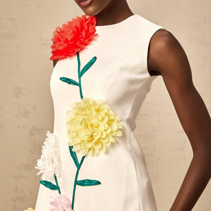 Hazel White Mini Dress with 3D Petal Detailing and A-line Silhouette