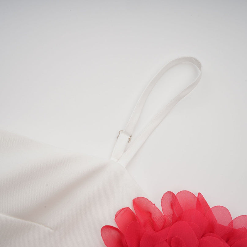 Hazel White Sleeveless Mini Dress with 3D Petal Detailing