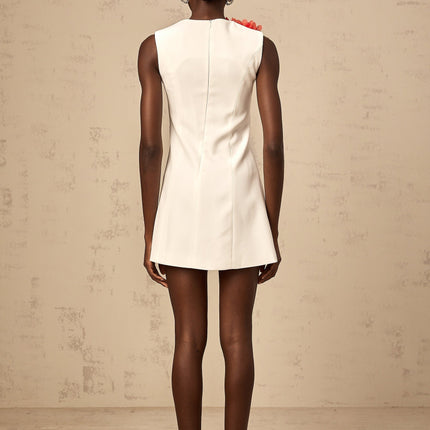 Hazel White Sleeveless A-Line Mini Dress with 3D Petal Detailing