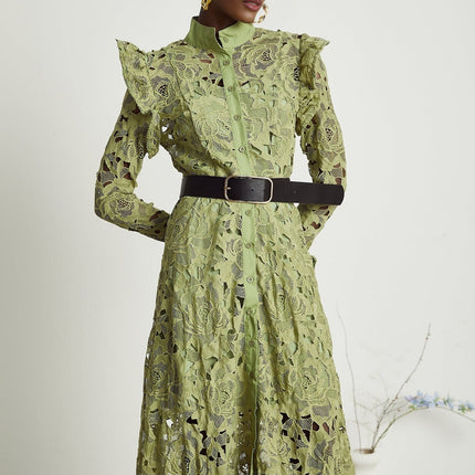 Heaven Green Floral Embroidered Midi Dress