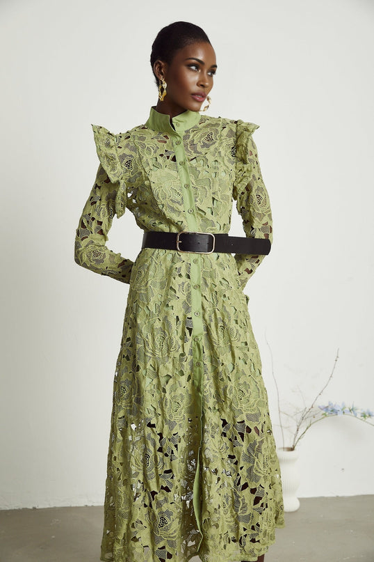 Heaven Green Floral Embroidered Midi Dress