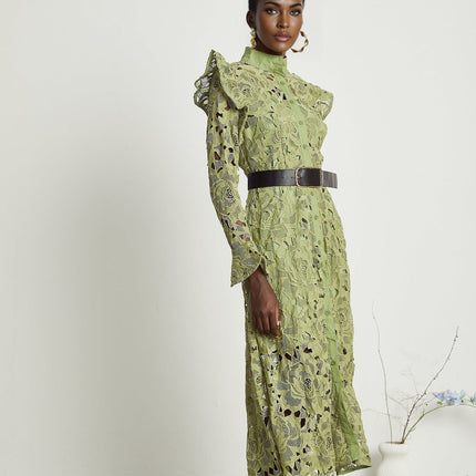 Heaven Green Floral Embroidered Midi Dress