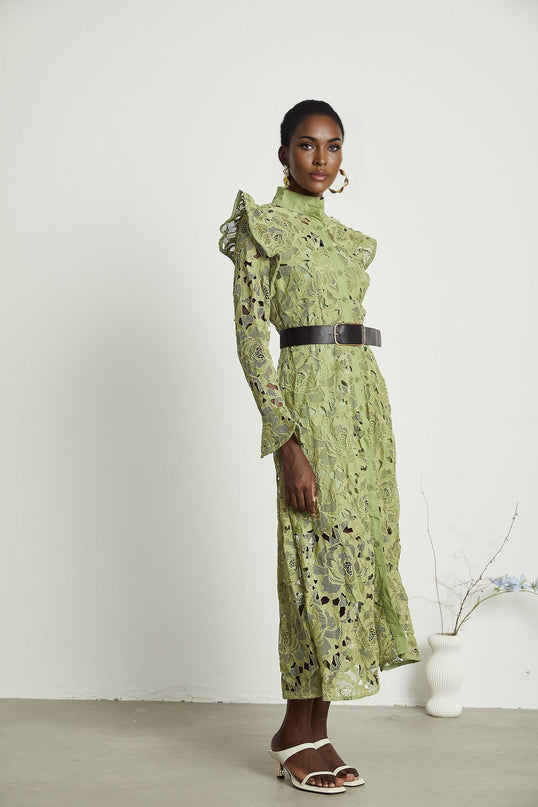 Heaven Green Floral Embroidered Midi Dress