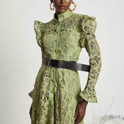 Heaven Green Floral Embroidered Midi Dress