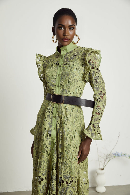 Heaven Green Floral Embroidered Midi Dress