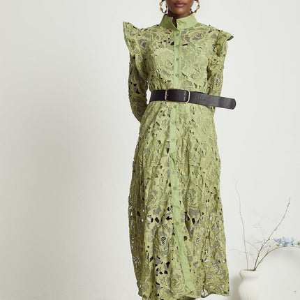 Heaven Green Floral Embroidered Midi Dress
