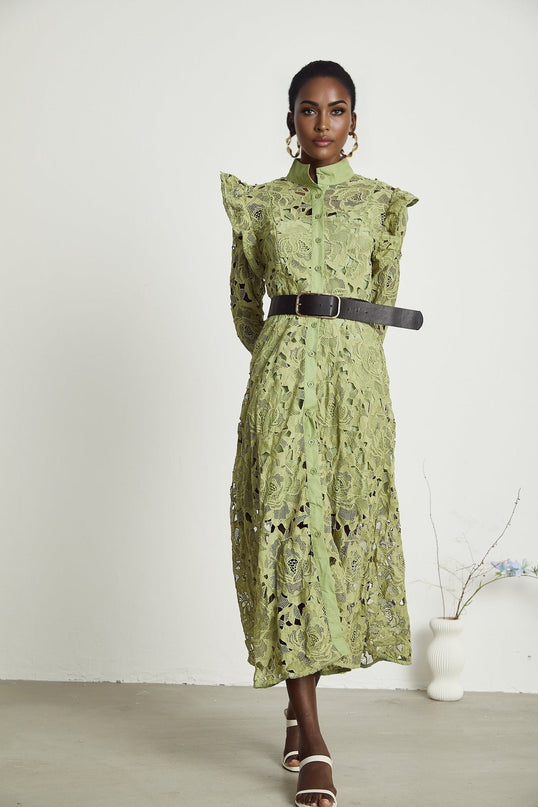 Heaven Green Floral Embroidered Midi Dress