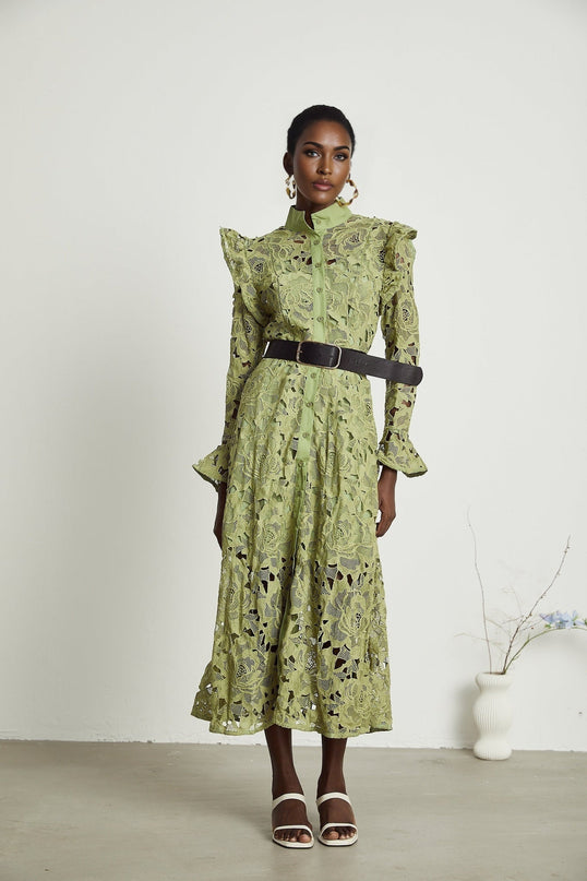 Heaven Green Floral Embroidered Midi Dress