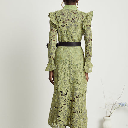 Heaven Green Floral Embroidered Midi Dress