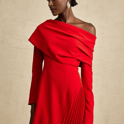 Heaven Red Maxi Dress with Asymmetric Neckline and High Slit