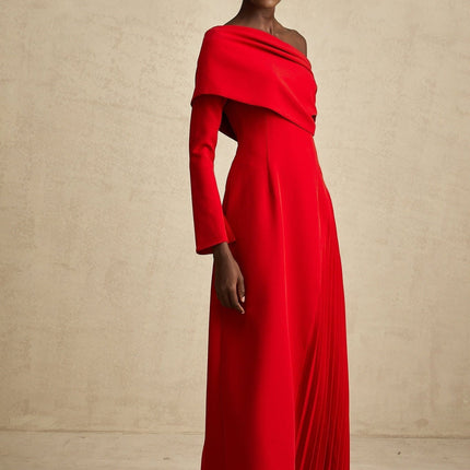 Heaven Red Maxi Dress with Asymmetric Neckline and High Slit