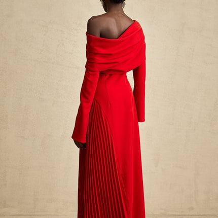 Heaven Red Maxi Dress with Asymmetric Neckline and High Slit
