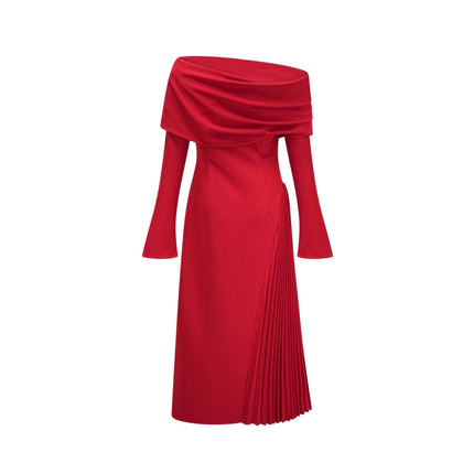 Heaven Red Maxi Dress with Asymmetric Neckline and High Slit