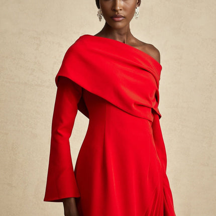 Heaven Red Maxi Dress with Asymmetric Neckline and High Slit