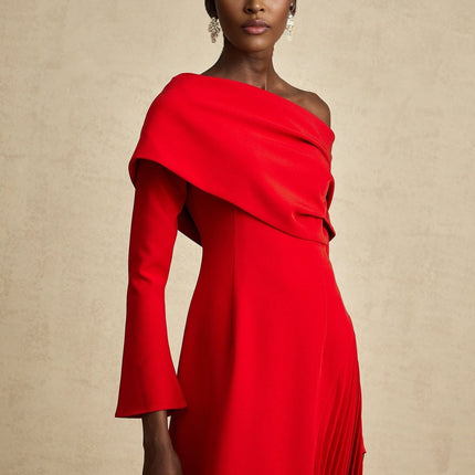 Heaven Red Maxi Dress with Asymmetric Neckline and High Slit