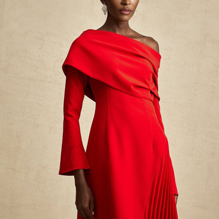 Heaven Red Maxi Dress with Asymmetric Neckline and High Slit