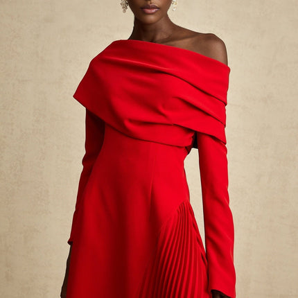 Heaven Red Maxi Dress with Asymmetric Neckline and High Slit
