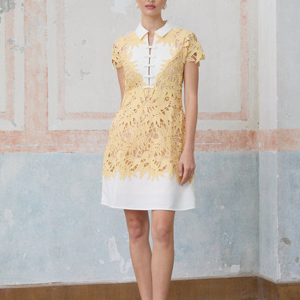 Heaven Yellow Crochet Leaf Applique Mini Dress