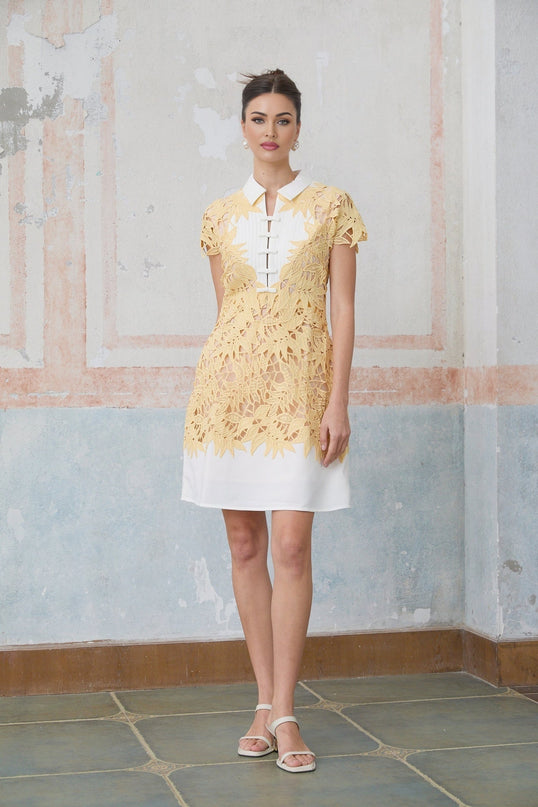 Heaven Yellow Crochet Leaf Applique Mini Dress