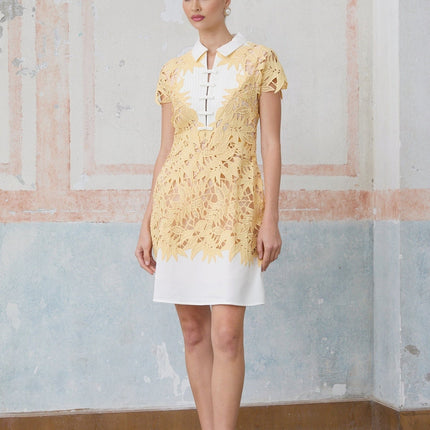 Heaven Yellow Crochet Leaf Appliqué Mini Dress