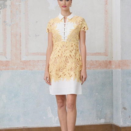 Heaven Yellow Crochet Leaf Applique Mini Dress