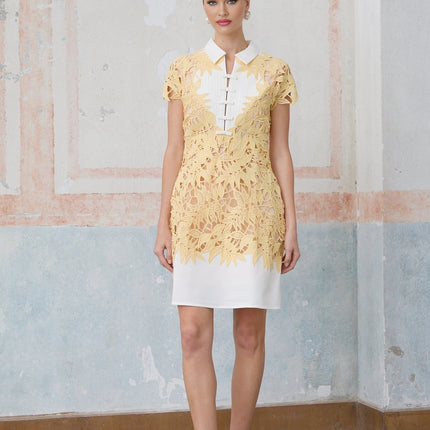 Heaven Yellow Crochet Leaf Mini Dress Terylene Fiber Bowknot Detailing