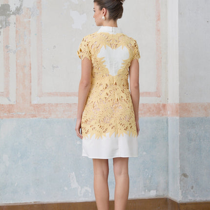 Heaven Yellow Crochet Leaf Mini Dress Terylene Fiber