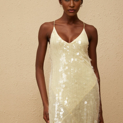 Heaven Yellow Sequin Mesh Maxi Dress