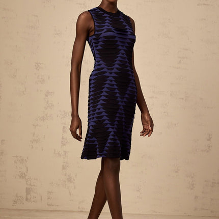 Helena Black and Blue Mini Dress Flare Hem 3D Snake Pattern Godet Detailing Sleeveless Crew Neck Rayon Terylene Nylon Spandex Stretch-Knit Unlined Elegant Versatile Sophisticated Style