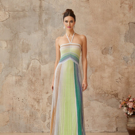 Helena Green Striped Glitter Maxi Dress