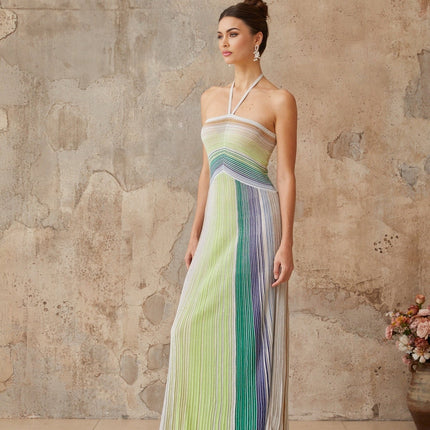 Helena Green Striped Glitter Maxi Dress