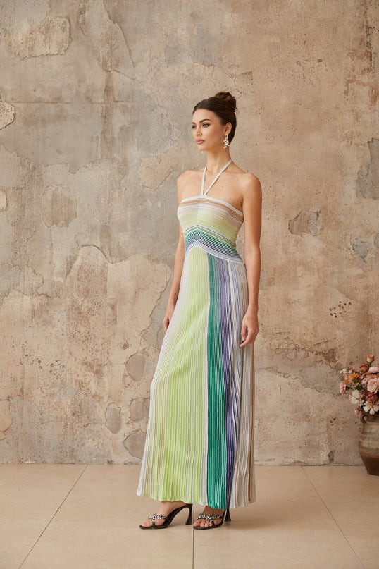 Helena Green Striped Glitter Maxi Dress