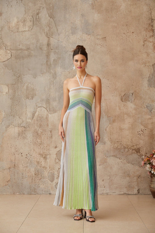 Helena Green Striped Glitter Maxi Dress