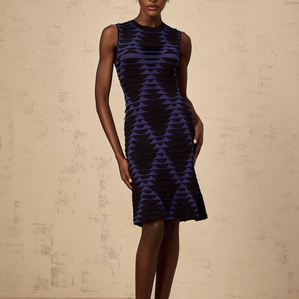 Helena Black and Blue Flare Hem Mini Dress with 3D Snake Pattern