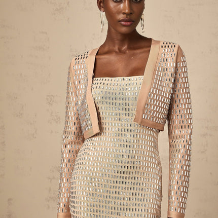 Helena Stud Embellishment Cropped Jacket in Neutrals