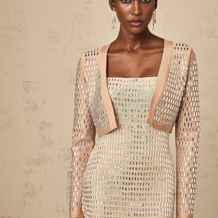 Helena Stud Embellishment Cropped Jacket Neutrals
