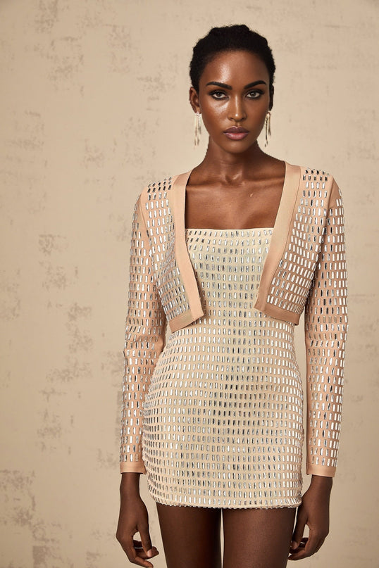 Helena Stud Embellishment Cropped Jacket Neutrals