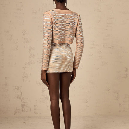 Helena Stud Embellishment Cropped Jacket in Neutrals