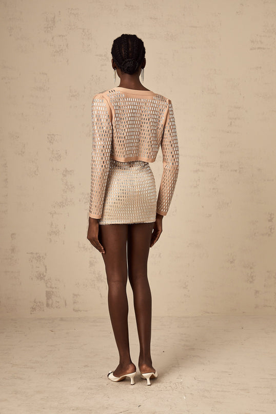 Helena Stud Embellishment Cropped Jacket in Neutrals
