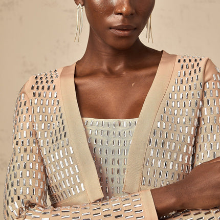 Helena Stud Embellishment Cropped Jacket in Neutrals