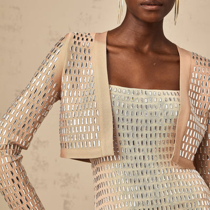 Helena Stud Embellishment Cropped Jacket Neutrals